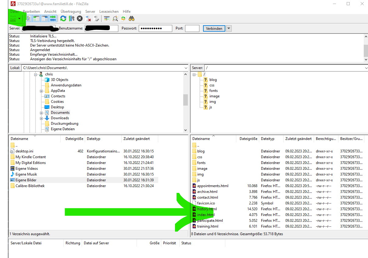 FileZilla Fenster